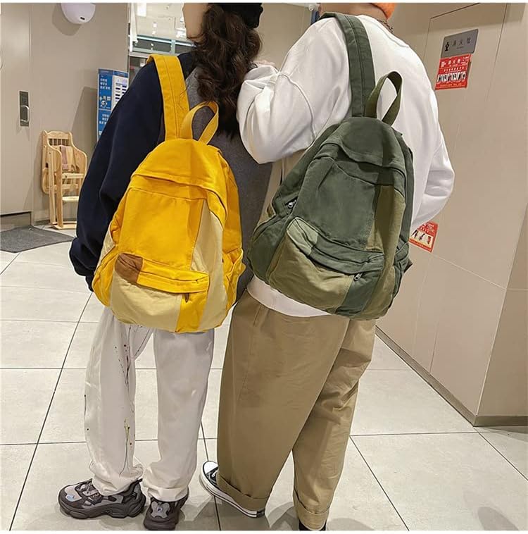 Vintage Canvas Backpack for Women Men Grunge Hippie Boho Patchwork Backpack College Book Bag Travel Casual Daypack (One Size,Green) - Image 3