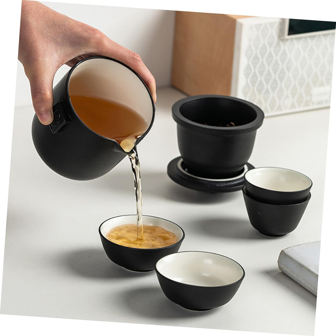 Juego de Té de Viaje Chino de Cerámica, 1 Set con Filtro