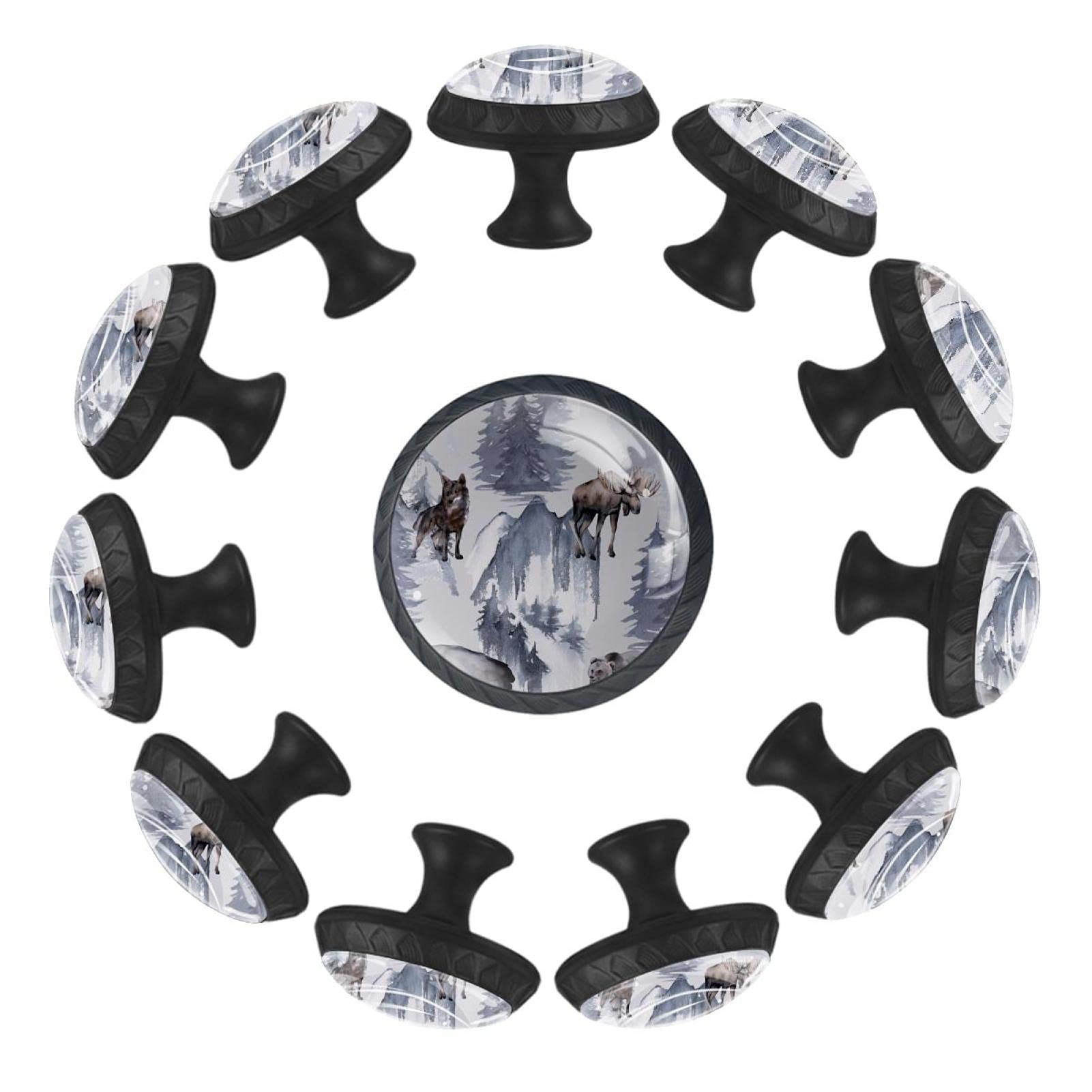 Boutons de tiroir élan et loup 35mm | Lot de 12 pour commode enfant