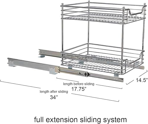Vista 125 de Household Essentials Glidez - Organizador deslizante para debajo del fregadero, acero cromado con profundidad extendida, 1 nivel, cromado