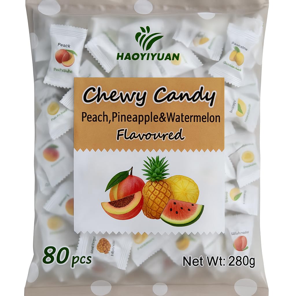 Haoliyuan Chewy Candy – Mixed Fruit Flavour (Peach, Pineapple & Watermelon) | 80 pcs | 280g | Soft & Fruity Candy for Kids & Adults | Imported Sweets-image-6