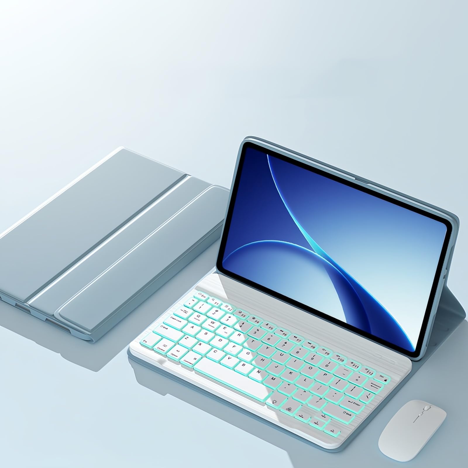 Gruattreay Backlight Keyboard Case Compatible with OnePlus Pad Go 2/OPPO Pad Air5 12.1 inch, Cloth Texture Case with Detachable Bluetooth Keyboard & Bluetooth Mouse [Arabic Stickers] (Blue)