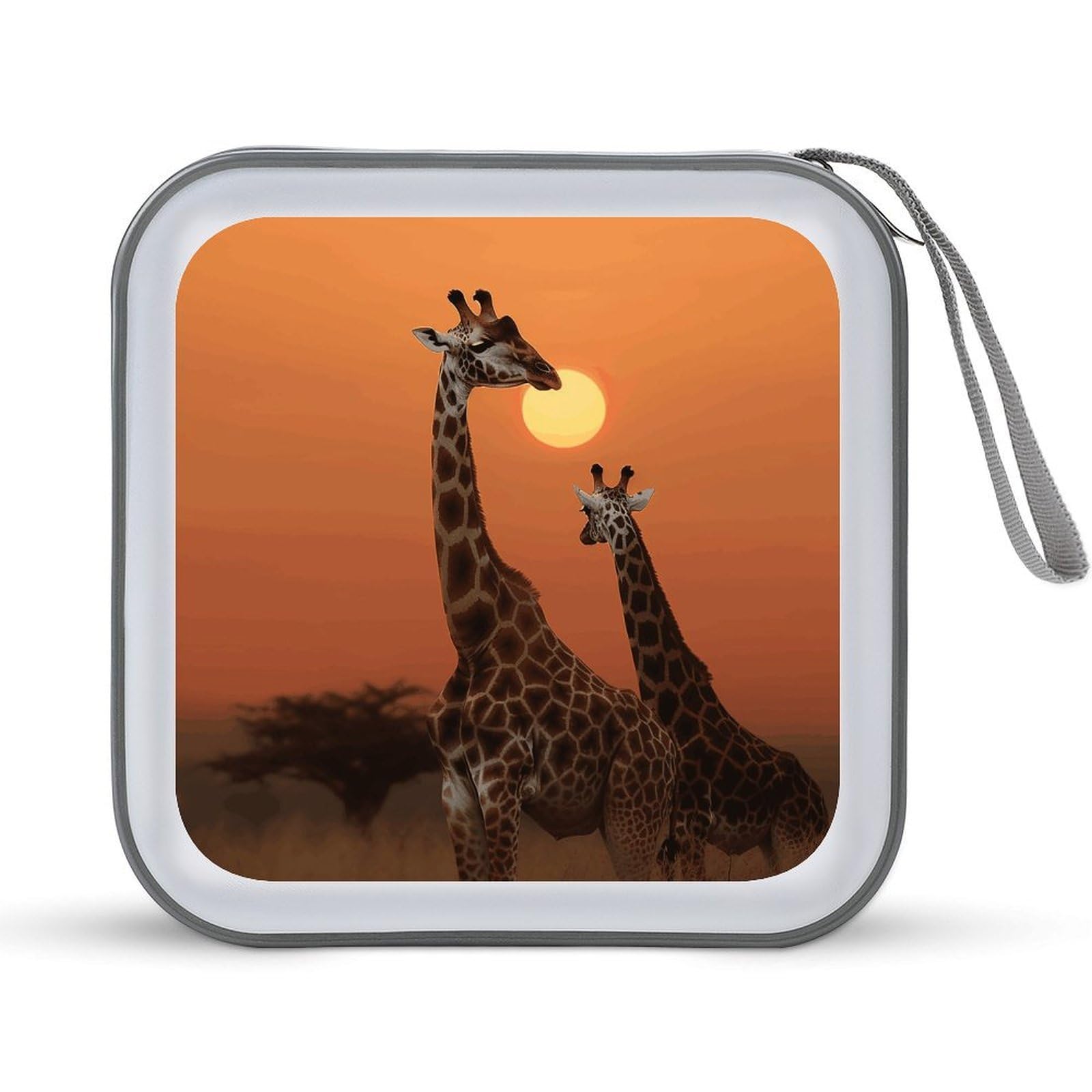 VstaDank Giraffe at Sunset 40 Capacity CD Case with Zipper Disc Storage Organizer, Portable CD Holder Hard Plastic Storage CD DVD Organizer for