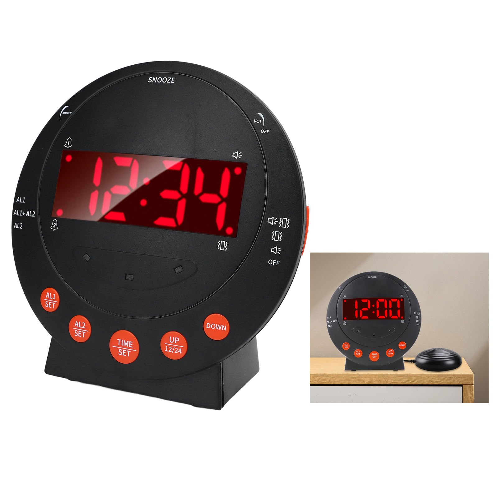 Vibrationswecker für Langschläfer, batteriebetrieben, lauter Wecker mit Schüttelfunktion, USB-Ladeanschluss, für Hörgeschädigte, Schlafzimmer