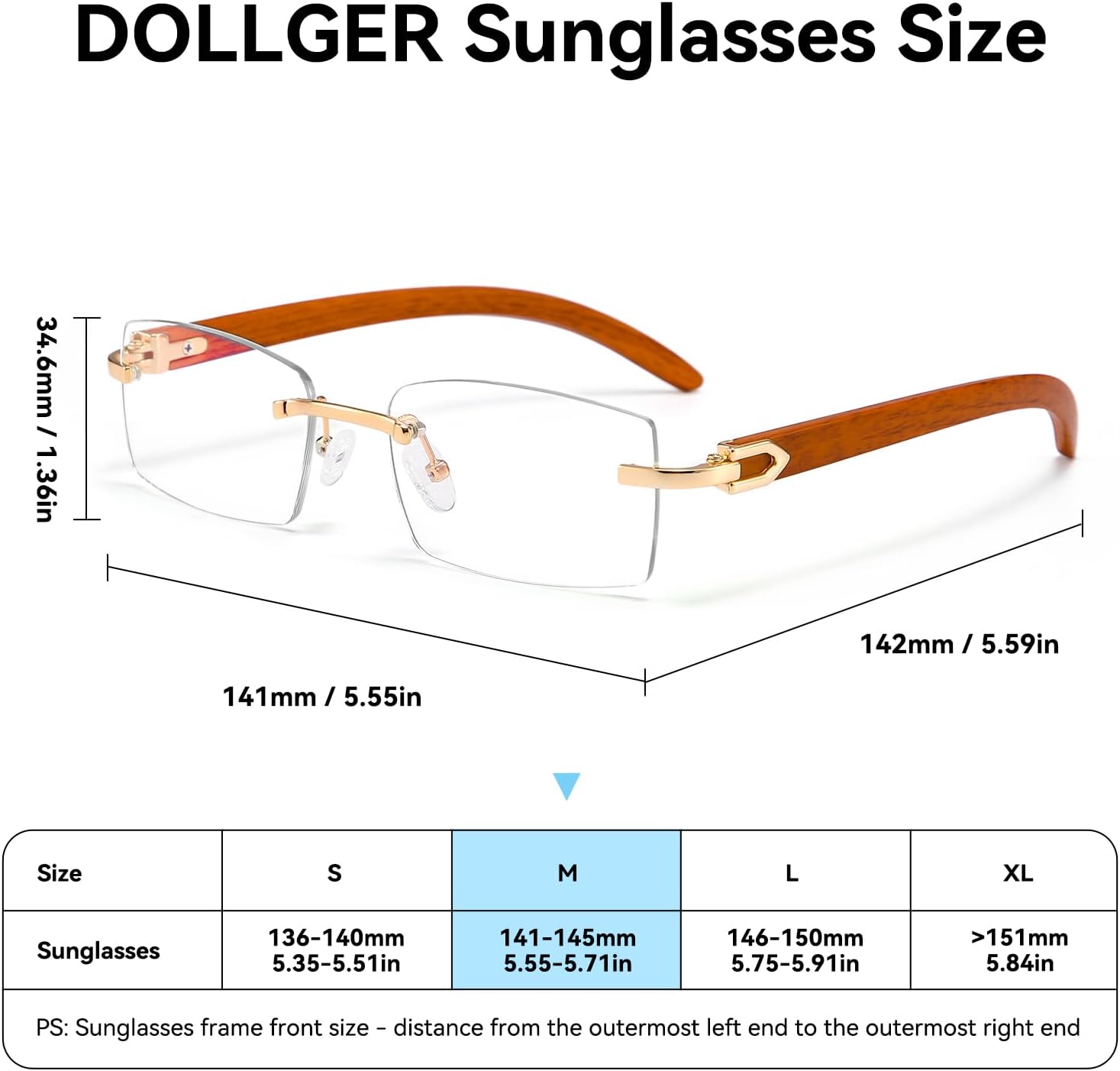 Dollger Rimless Rectangle Sunglasses for Men Women Hip-hop Wood Small Square Sunglasses Frameless 70s 90s Shades - Image 6