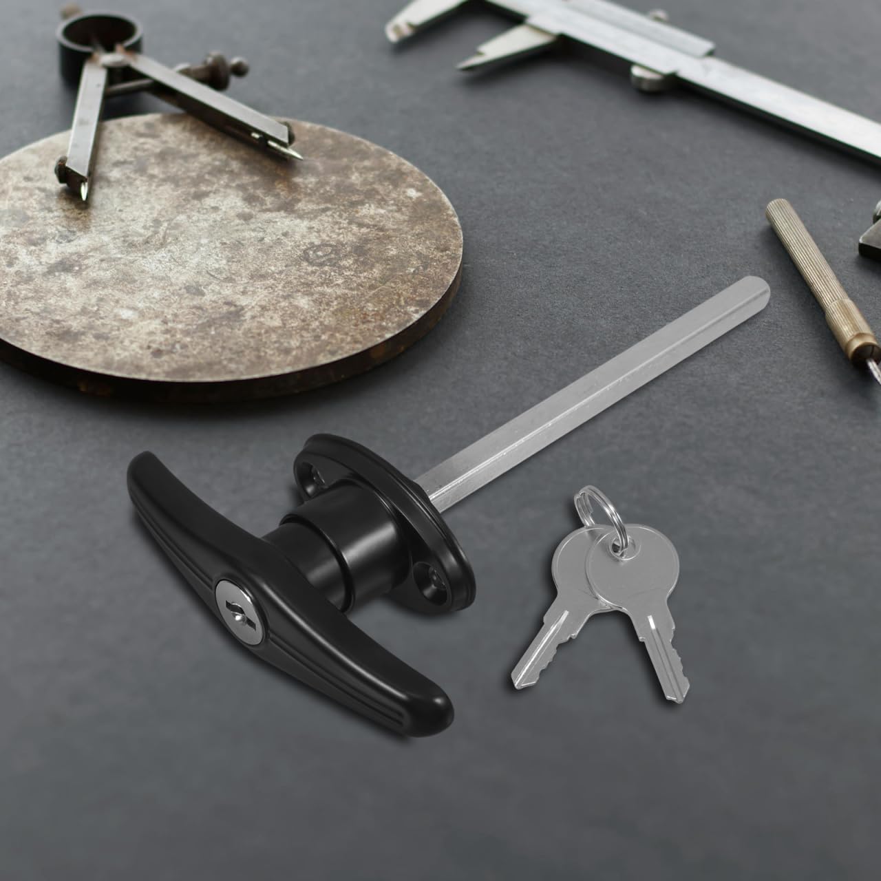 Serrure de Porte de Garage T-handle avec Clé de Zinc Poignée de Verrouillage pour Bâtiments Extérieurs