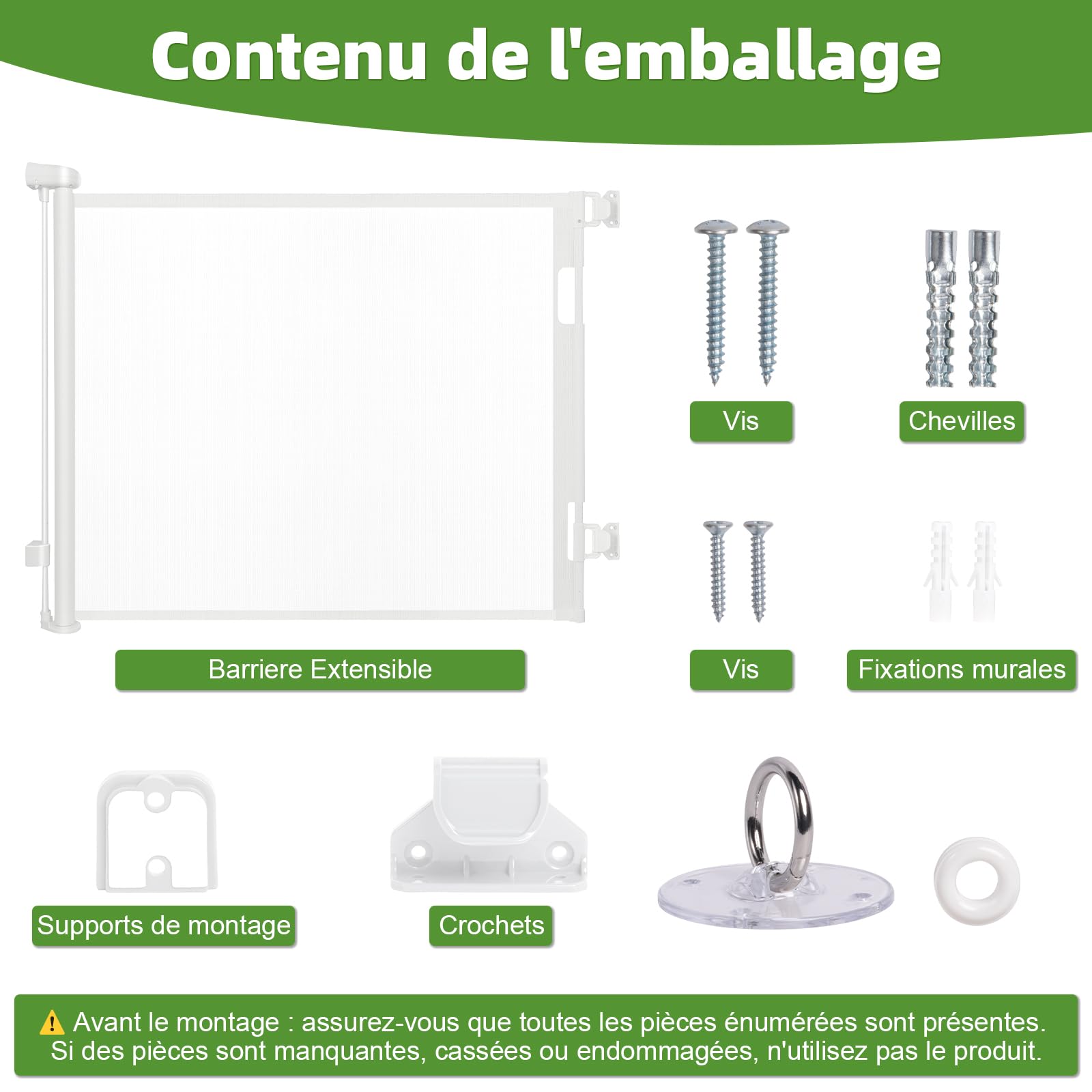 Dioxide Barrière de Sécurité Rétractable pour Bébé, 0-150 cm Barriere Retractable Enfant, Barrière Sécurité Enfant Adaptée aux Escaliers, Couloirs, Intérieur et Extérieur (Blanc)