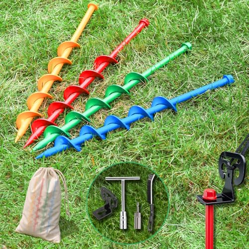 Tyalez 13" Heavy Duty Spiral Tent Stakes, 4 Pack Drill-In
