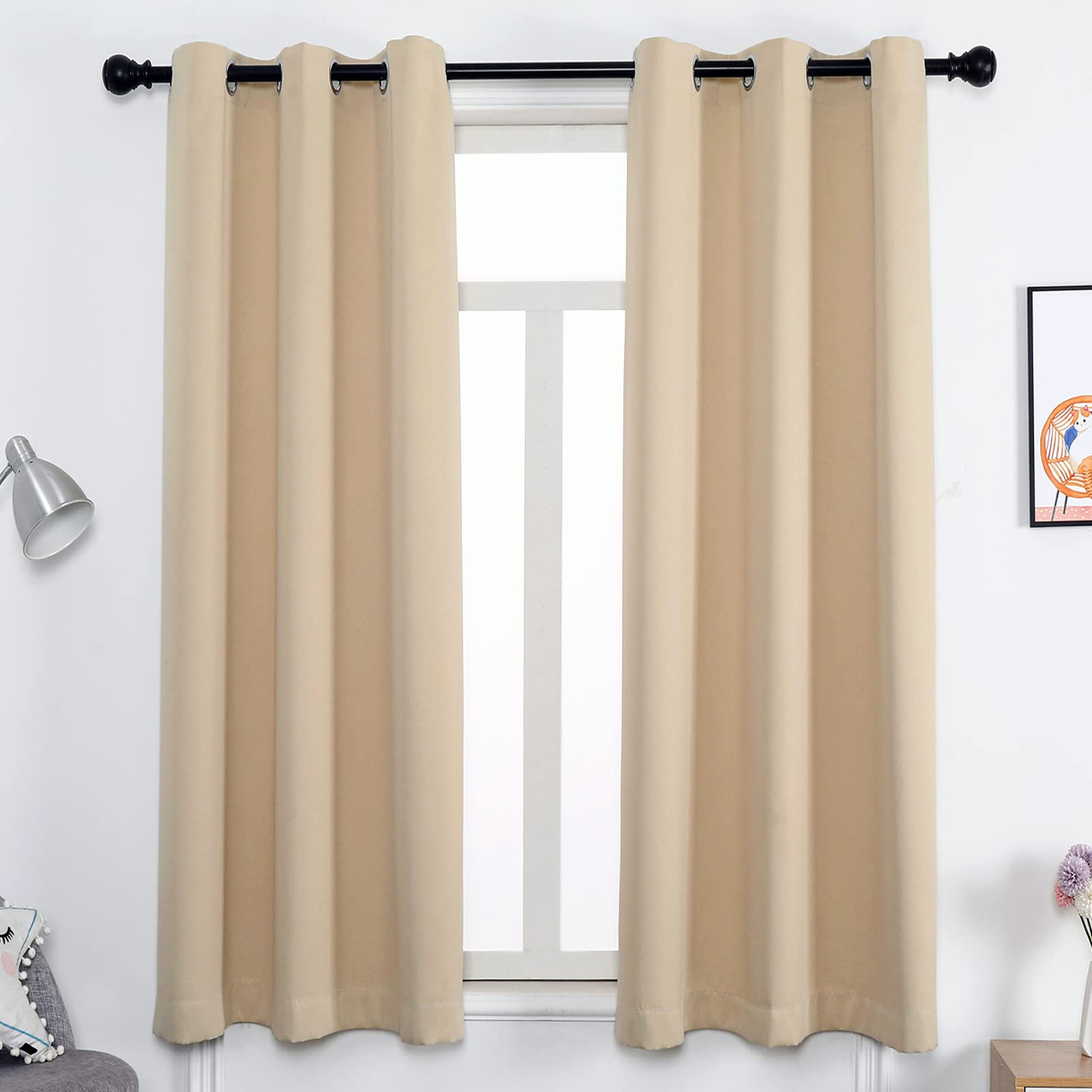 GZQIAWY Eyelet Curtain,Opaque 75%-95% Blackout Thermal Curtain,Cold and Heat Insulation Decorative Curtain Heat Protection Curtain Winter Summer (Width x Height) W125.9 x H59.05in Beige 1PCS