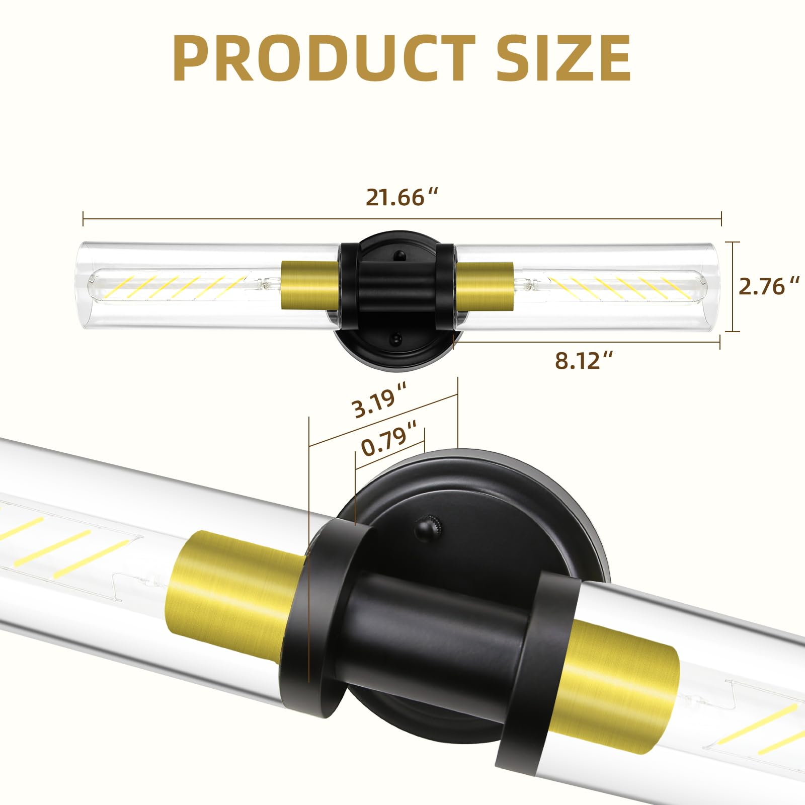 CANMEIJIA 2-Light Bathroom Vanity Light – Black & Gold Wall Sconce With Clear Glass Shade, E26 Base, For Bedroom Or Living Room