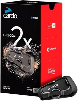Cardo Systems FREECOM 2X Motorcycle 2-Way Helmet Bluetooth Communication System Headset Intercom, Universal Bluetooth Connectivity, Waterproof, 40mm Speakers - Single Pack
