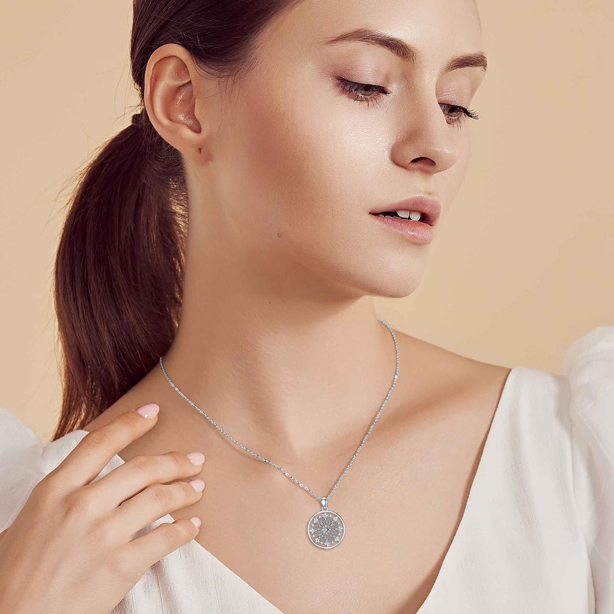 Diamond Openwork Circle Necklace for Women 925 Sterling Silver Filigree Circle Pendant with Lab Grown Diamond Jewelry Gifts - Image 5