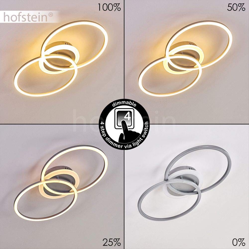 HOFSTEIN LED Deckenlampe Lithgow, dimmbare Deckenleuchte aus Metall in Silberfarben, moderne Leuchte, dimmbar über den Lichtschalter, Wohnzimmer, Schlafzimmer, 25 Watt, max. 2600 Lumen, 3000 Kelvin