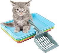 Vista 1 de 5 cajas de arena para gatitos, 9.65 x 7.28 x 0.98 pulgadas, caja de arena pequeña para gatos con espátula de arena poco profunda, bandeja de basura
