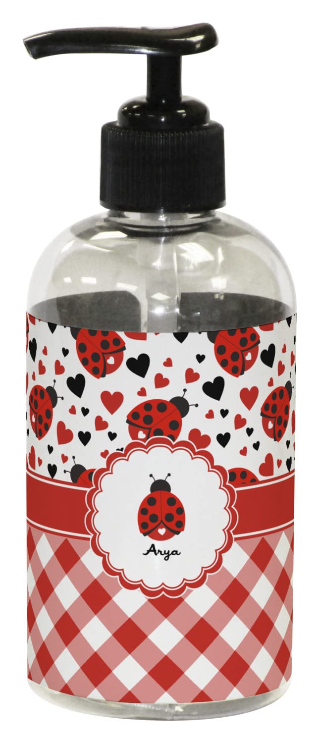 YouCustomizeIt Personalized Ladybugs & Gingham Plastic Soap/Lotion Dispenser (8 oz - Small - Black)