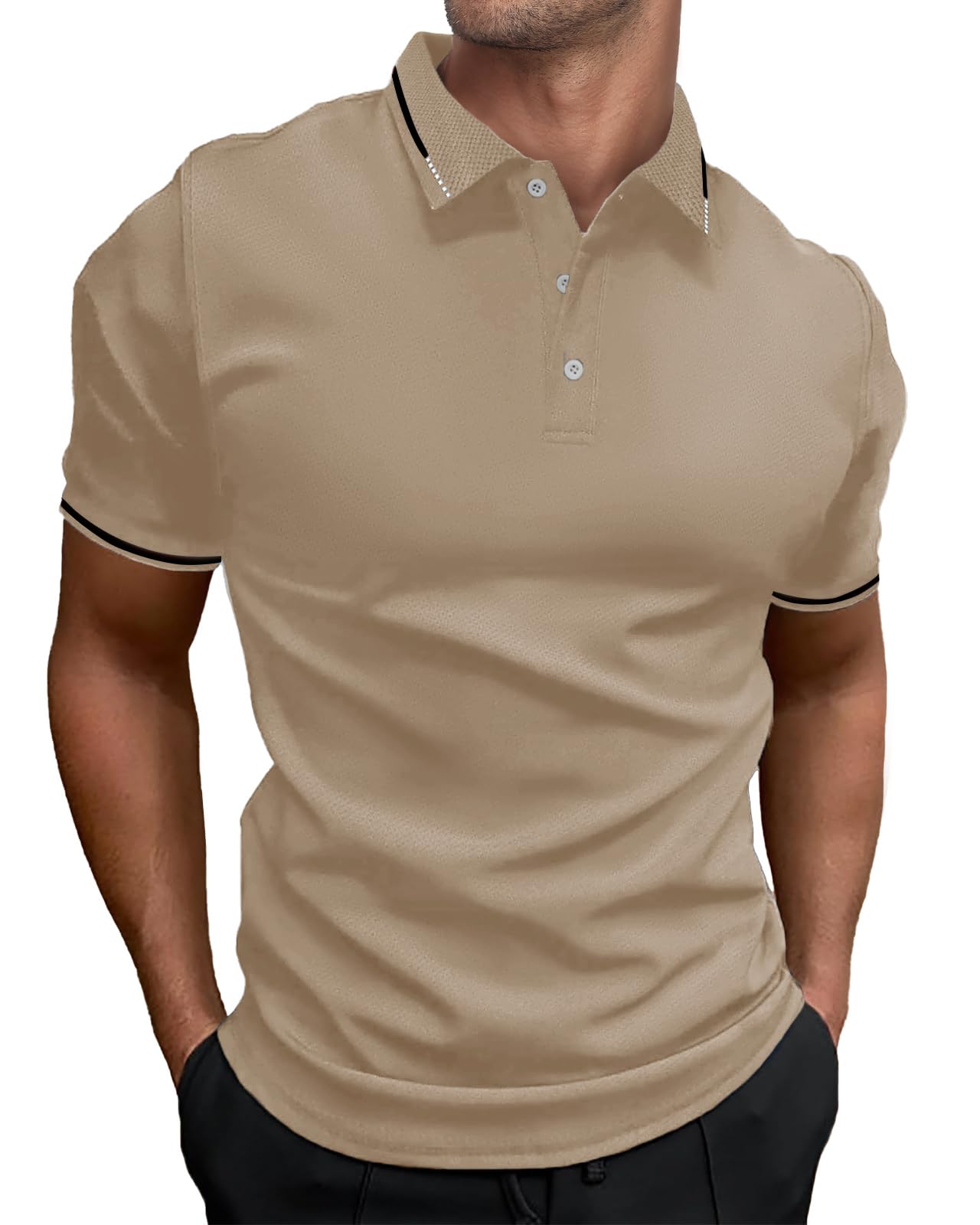 HMIYA Herren Poloshirt-Kontrast Kurzarm Polohemd Male Polo Klassisches