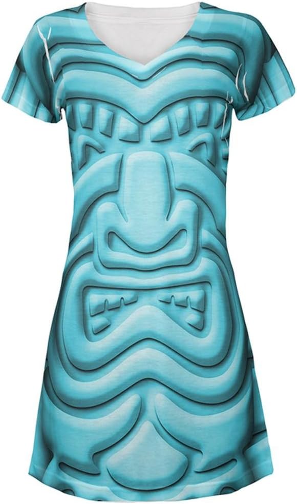 Tiki God Blue Face Luau All Over Juniors Beach Cover-Up Dress Multi X-LG