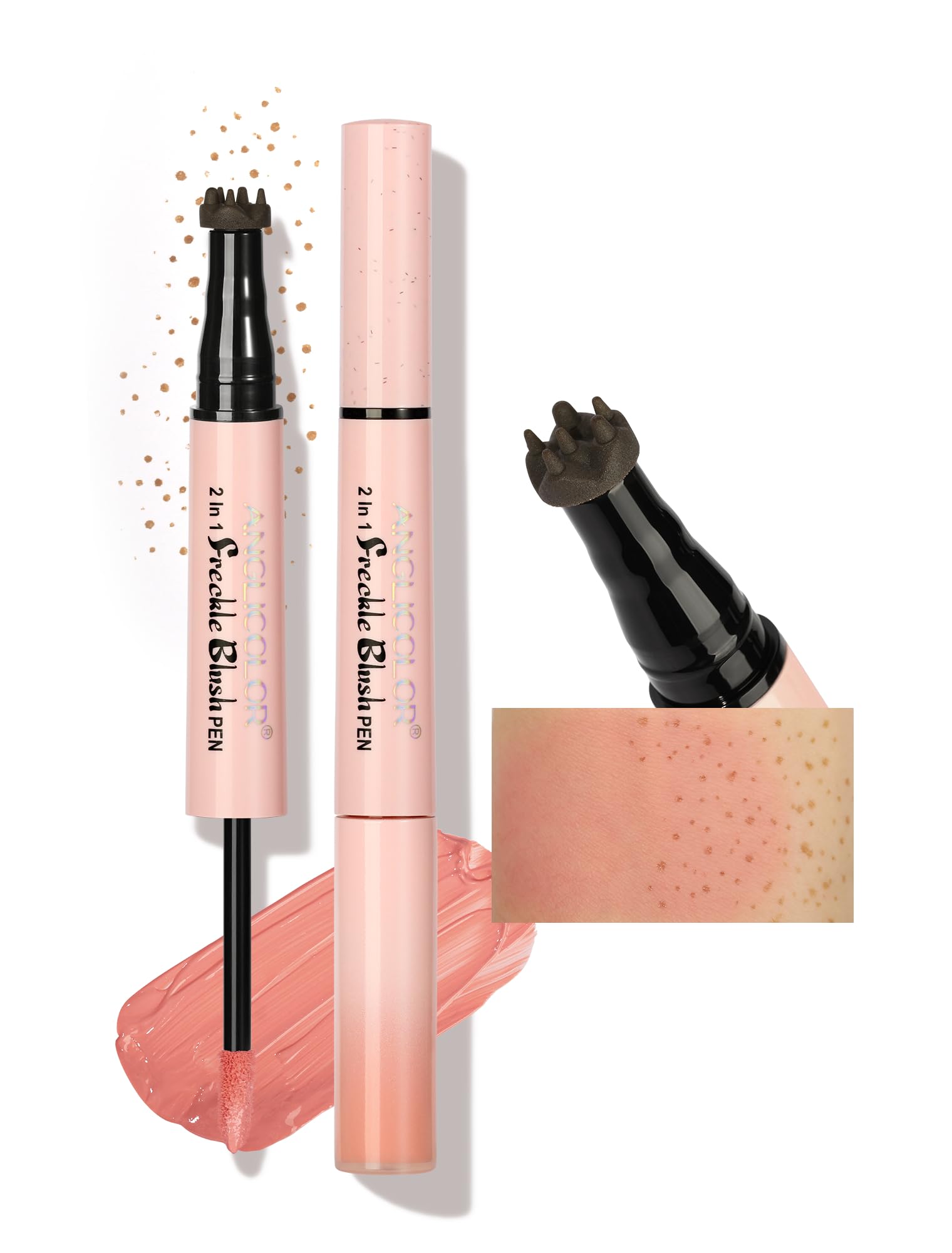 Anglicolor 2-in-1 Freckle Pen with Blush, Natural Sun-Kissed Look Makeup 01 Light Brown+Soft Nude Pink
