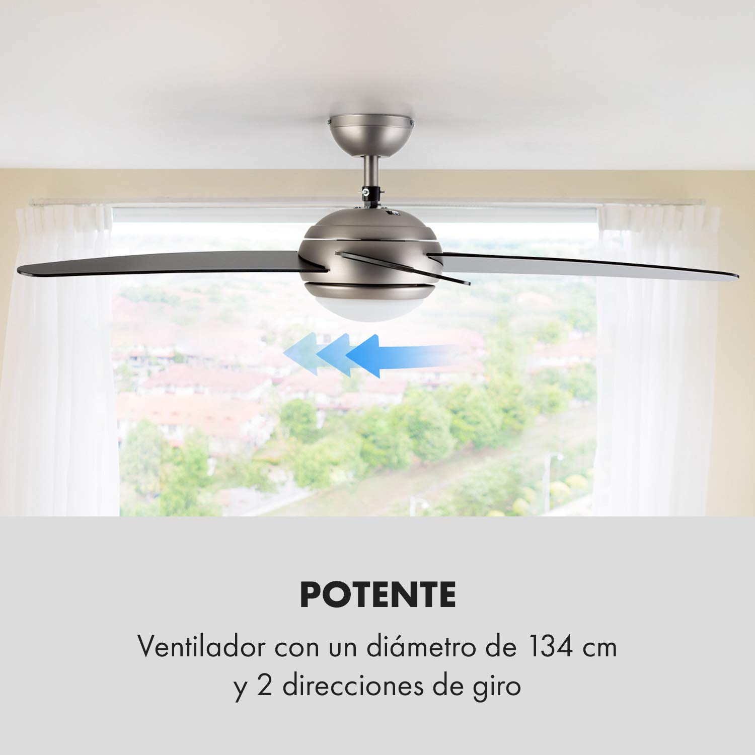 KLARSTEIN Bolero – 2 en 1, ventilador de techo, 134 cm, lámpara de 55 W, aspas de madera, mando a distancia, Negro