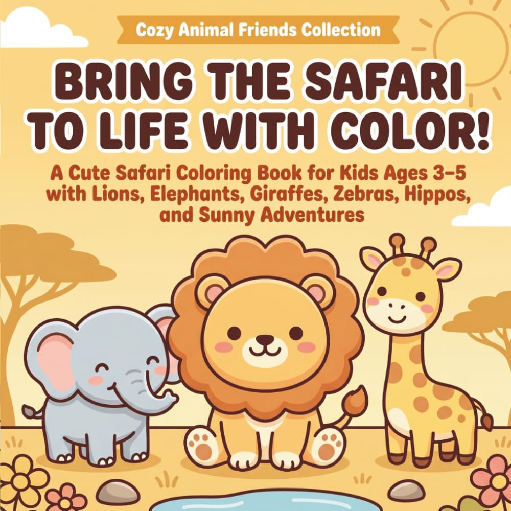Bring the Safari to Life with Color!: A Cute Safari Animal Coloring Book for Kids Ages 3–5 with Lions, Elephants, Giraffes, Zebras, Hippos, and Sunny Adventures (Cozy Animal Friends Coloring Books)