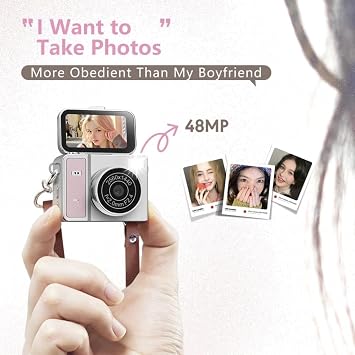 2K Mini Dijital Kamera, 48MP Flip Ekranlı Selfie Kamerası, Retro Tasarım, Vlog ve Fotoğraf için Taşınabilir Kamera