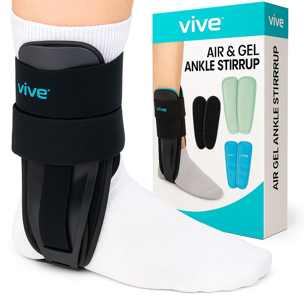 Vive Ankle Stirrup Brace - Air Gel Stabilizer for Ankle Sprain, Tendonitis Support for Men & Women - Right & Left Foot -Achilles Tendon Compression Relief -Fracture Treatment - Hot & Cold Therapy