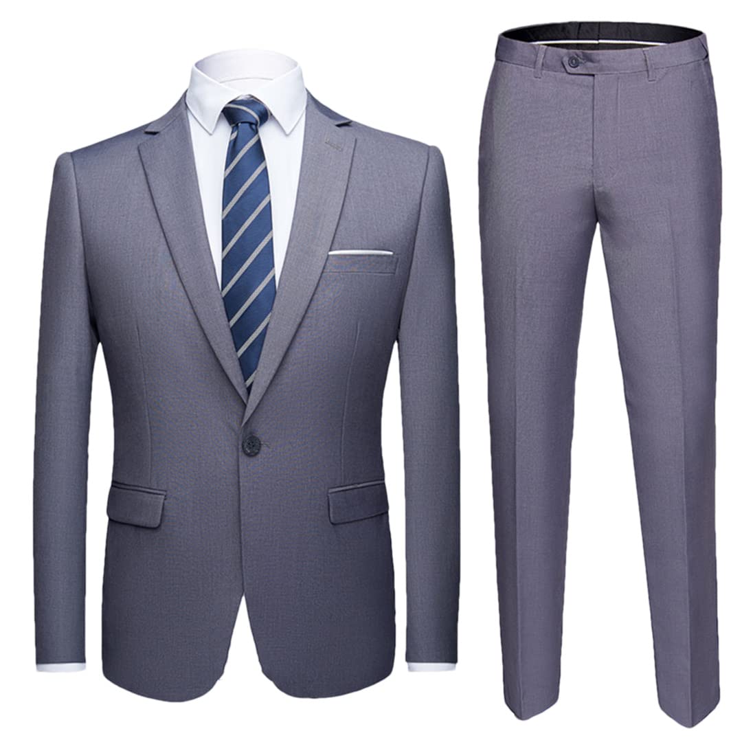 Męski garnitur slim fit, męski garnitur 2-częściowy zestaw, marynarka, kamizelka spodnie, męski garnitur smokingowy, 1 przycisk szary, L