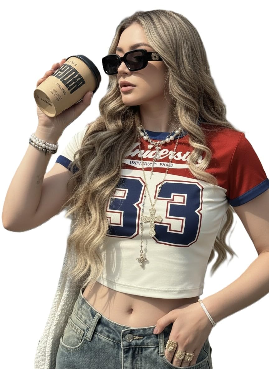 Women Graphic Crop Top T-Shirt Casual Slim Fit Cropped Tee Summer Streetwear Short Sleeve Y2K Style Printed Crop Top for Women Trendy Fashion Crop Tee Girls Casual Outfit-image-47