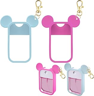 VANEST 2 Pack Silicone Case Compatible with Touchland Hand Sanitizer Spray 1 fl oz, Mouse Design Protective Case with Keychain, Hand Sanitizer Spray Accessory (Blue+Hot Pink)