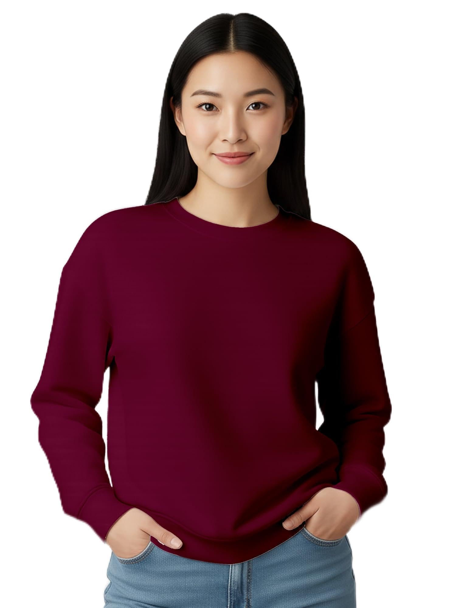 enciger Womens Plain Sweatshirt – Soft Cotton Blend Fleece Pullover with Ribbed Cuffs & Hem | Warm, Comfortable Winter Wear for Daily Use, College, Travel & Casual Outings-picture-30