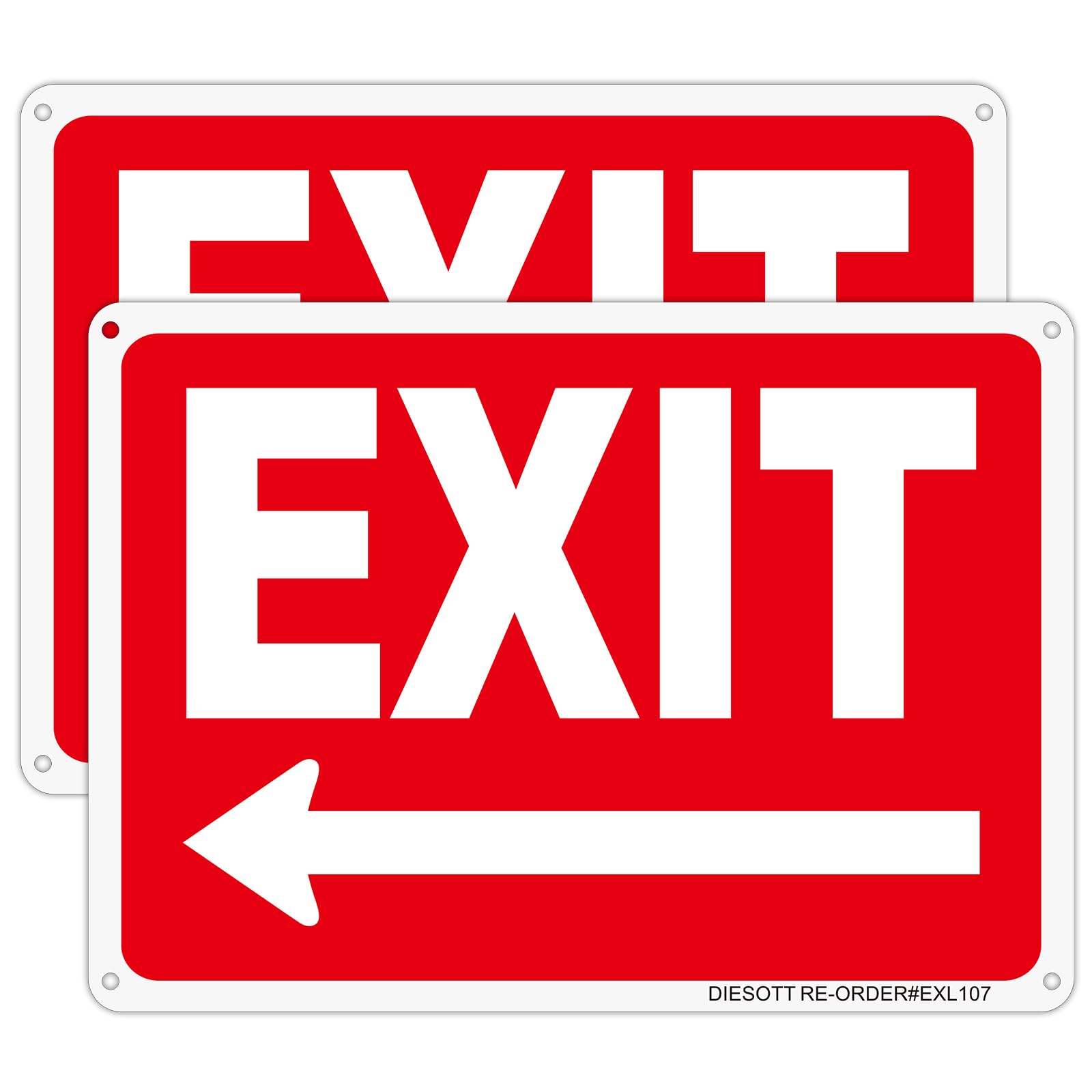 2 Pack Exit Signs with Left Arrow, 10x7 Inches Rust Free 0.40 Aluminum Metal Exit Sign, UV Protected, Durable, Weatherproof, Easy to Install, Indoor/Outdoor Use