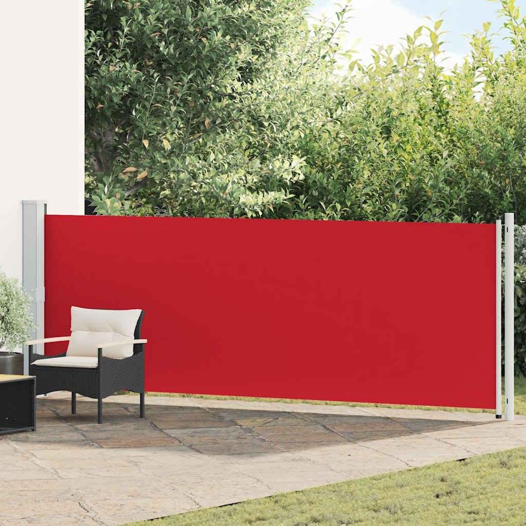 Chowana markiza boczna Patio 140x600 cm Czerwona, zewnętrzna markiza pionowa z poliestru odpornego na promieniowanie UV i wodę, prywatny ekran balkonowy z automatycznym tyłem i akcesoriami
