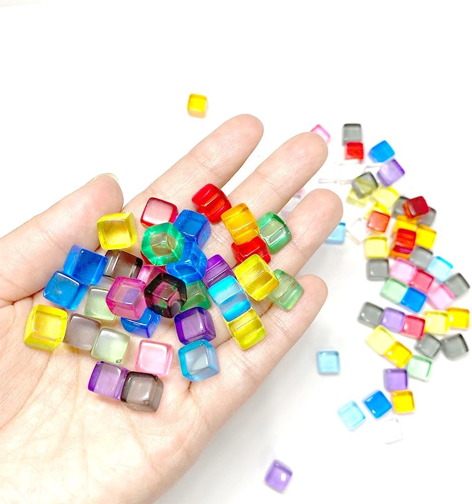 200PCS 8mm/0.3" Acrylic Super Small Clear Transparent Counting Markers Multicolor Cubes D6 Blank Dice for Tabletop Gaming and Education (10colors Mix)