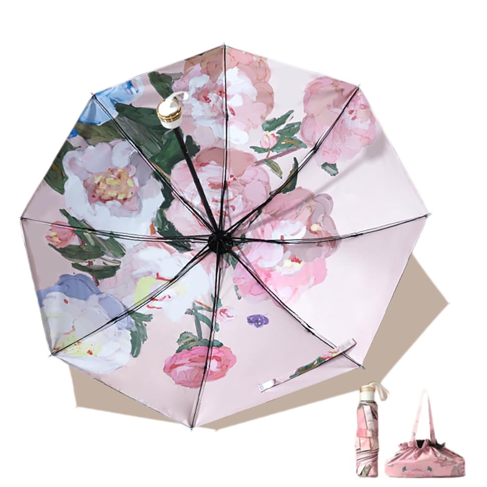 Maibar Women's Pink Rose Sun Umbrella For Upf 50 Spf 50 Umbrellas Uv Protection Compact Folding Small Lightweight Umbrella (Pink Rose)