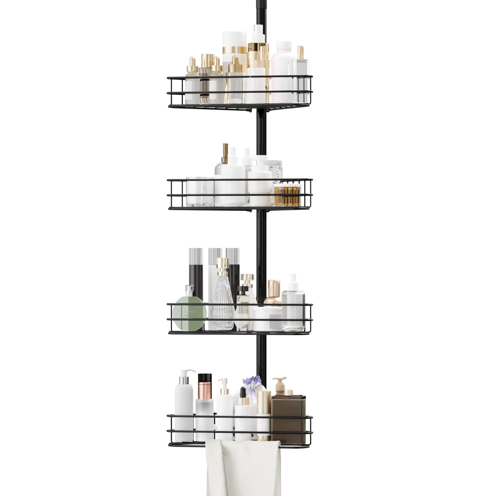 Garvee Corner Shower Caddy Tension Pole 76 in-110 in Adjustable Bathroom Organizer Shelves 4-Tier Rustproof Bathroom Shelves with