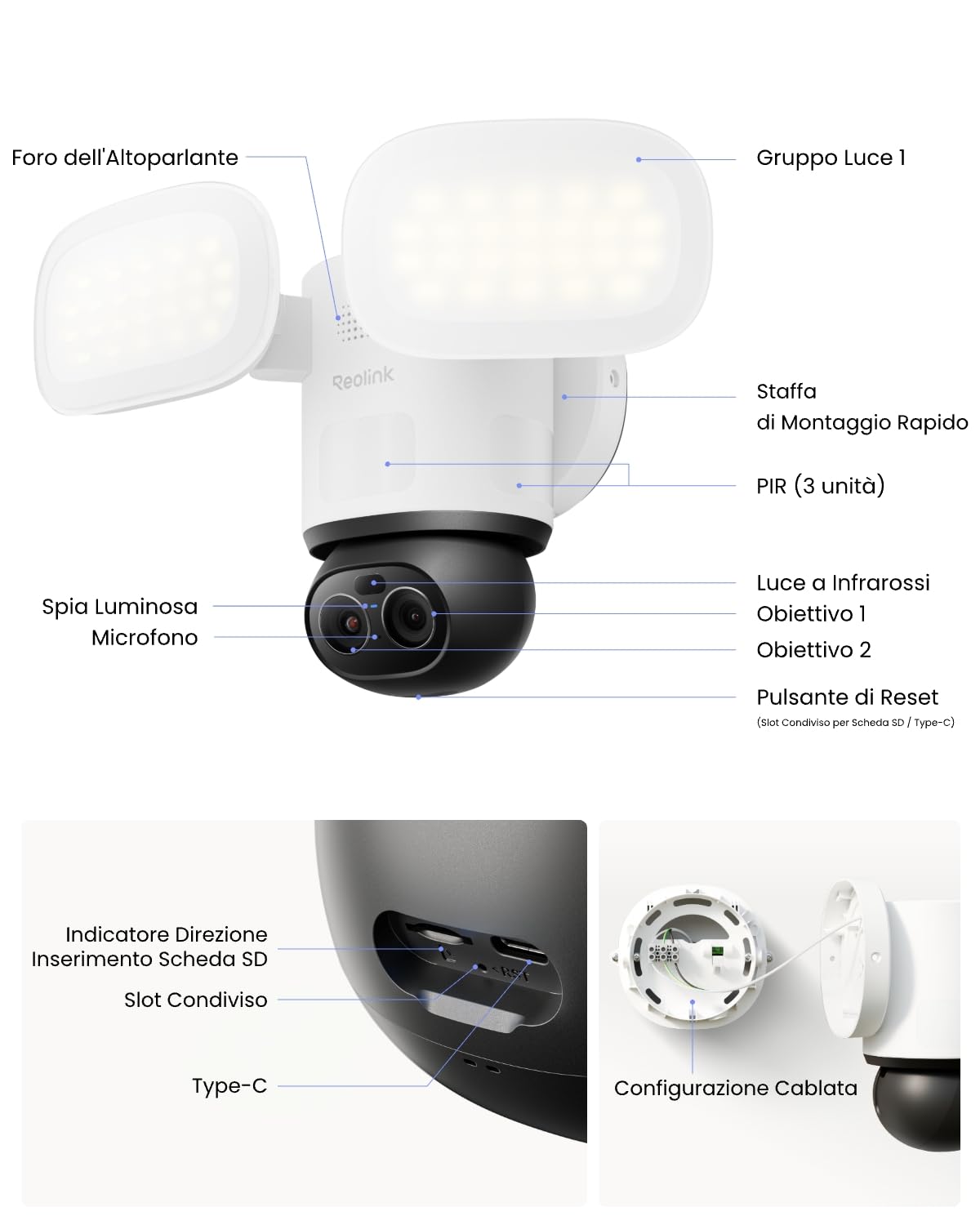 Reolink 4K PTZ Telecamera Wi-Fi Esterno a Doppio Obiettivo, Zoom Ibrido 6x | Auto-tracking, 360°, 3000 Lumen, Wi-Fi 6, Rilevamento Intelligente, AI Video Search Locale, TrackFlex Floodlight WiFi