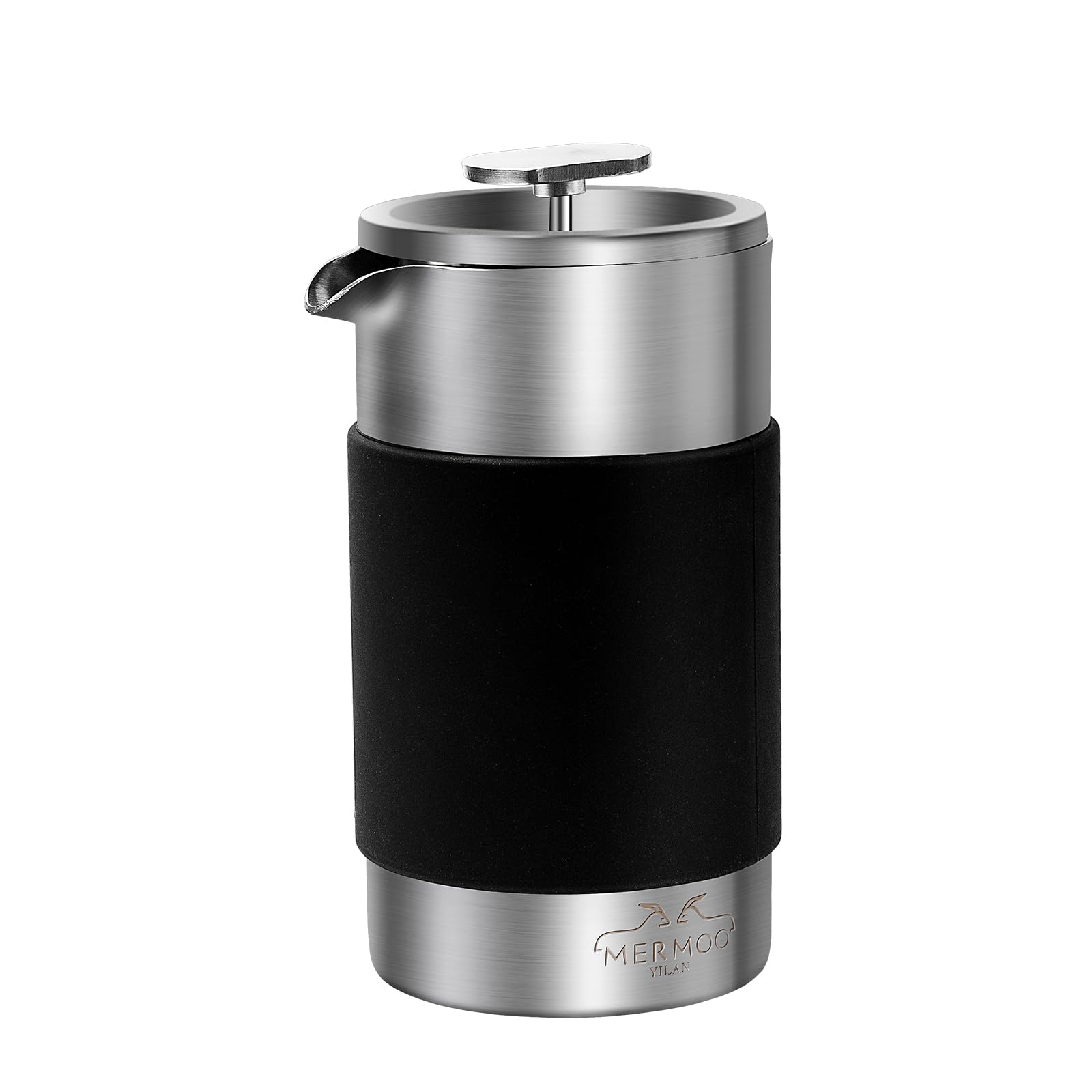 MERMOO YILAN Stainless Steel French Press 350ml Insulated Coffee Press Milk Frother Coffee Maker with Storage Pouch Portable for Camping, Travel, Outdoor