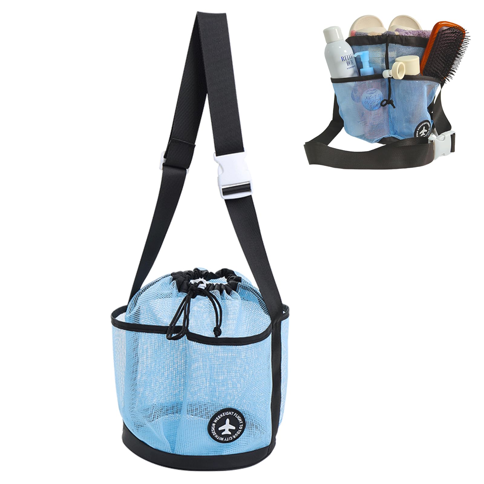 Mesh Shower Caddy Hanging Shower Basket Tote Large Capacity 7 Pockets Bath Bag Quick Dry Toiletry Organizer Bag