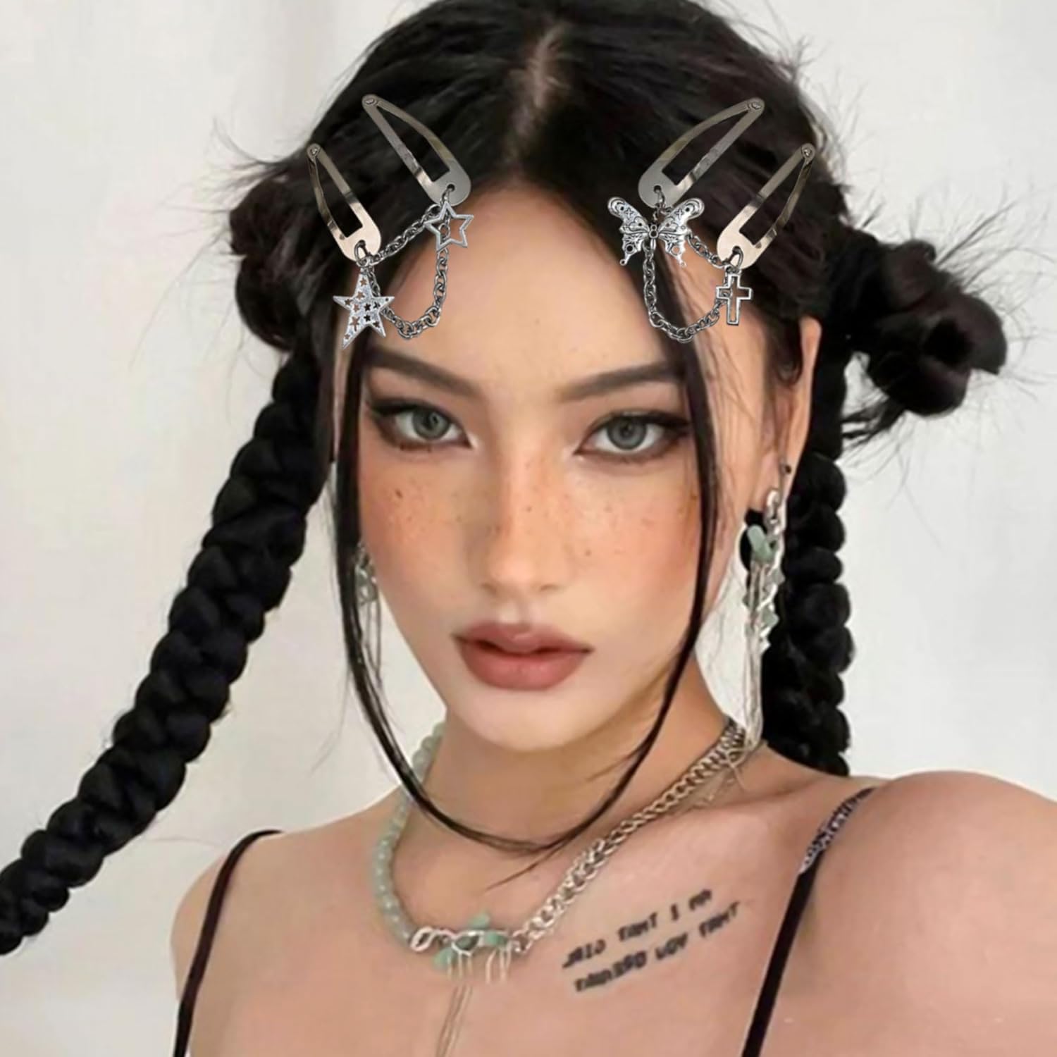 Amazon.co.jp: [LaVenty]銀色の星のヘアクリップ スター 胡蝶のヘア 