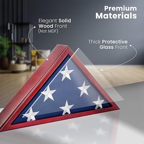 Miniatura 2 de Funda de bandera para bandera de veteranos estadounidenses de 9.5 x 5 pies, vitrina frontal de cristal para bandera de entierro montada en la pared,
