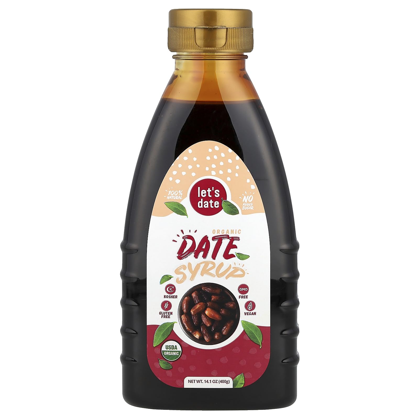 Let’s Date | Organic Date Syrup | Healthier Sugar Substitute | NO Added Sugar | Vegan | Paleo | Gluten Free | Kosher | Non- GMO | Natural Alternative Sweetener | Squeezable Bottle (14.1 oz)USDA Organic