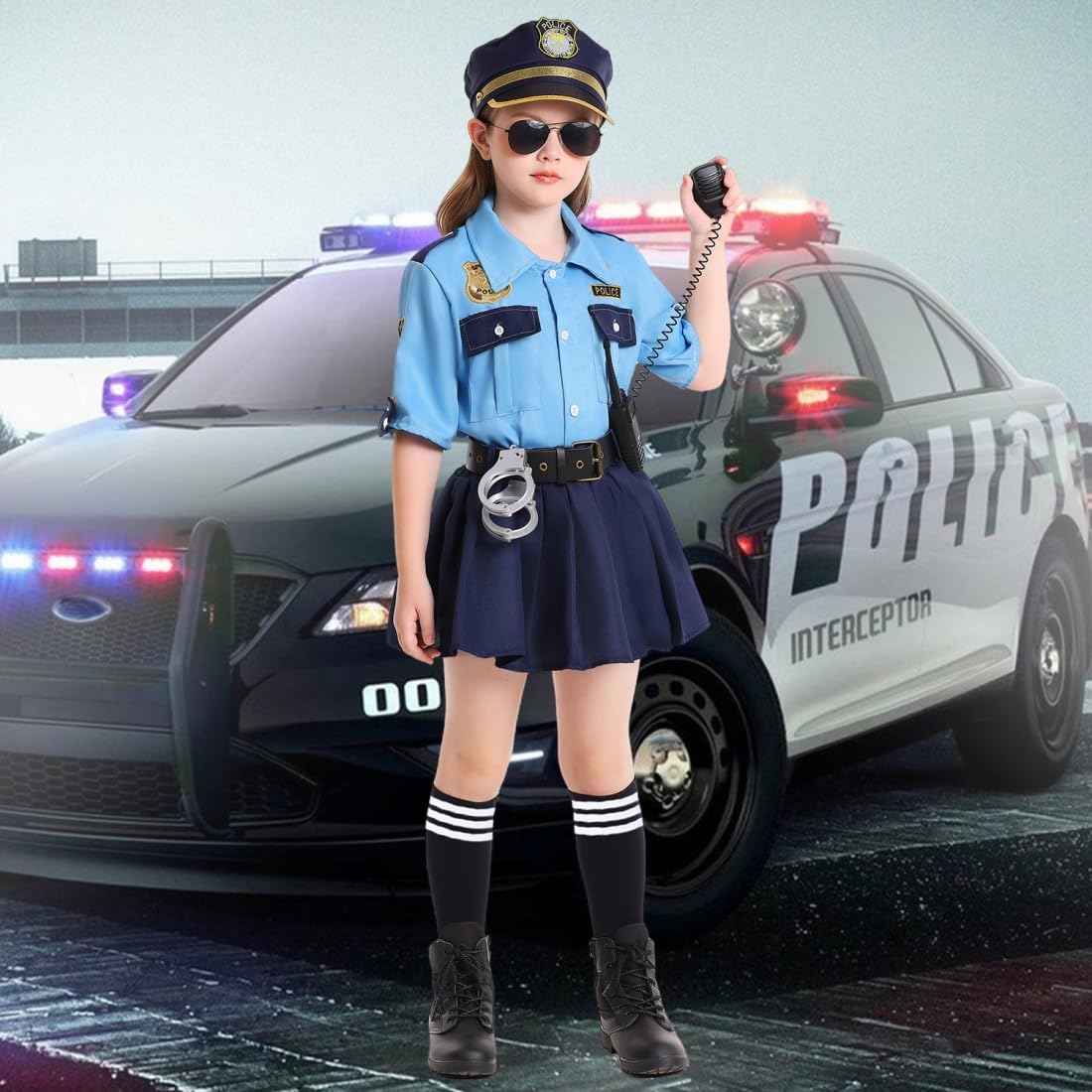 Costume da polizia, da ragazza, per bambini, da polizia, per carnevale, cosplay, abbigliamento