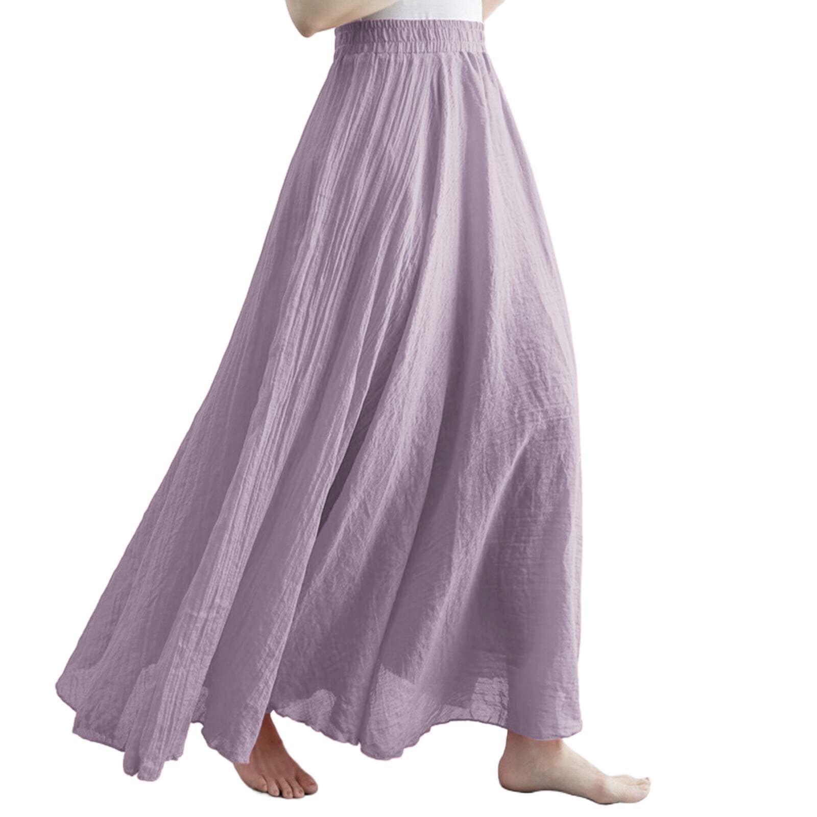 Women's Long Summer Flowy Skirt, Chic and Elegant Evening Skirt, Solid Color Wide Skirts Elastic Waist Dress High Waist Petticoat Classic Daily Casual Skirts
