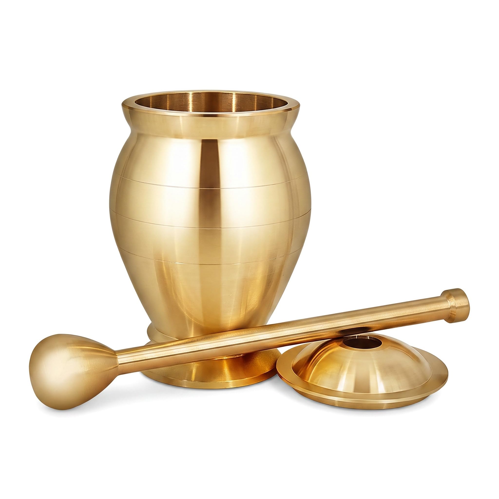Mörser- Und Stößel-set Aus Messing, Manuelle Mühle, Mörser Und Stößel Mit Deckel, Gleichmäßiges Mahlen Ohne Ecken Und Kanten, Robust, Massiv Und Poliert, Für Gewürze, Knoblauch, Nüsse