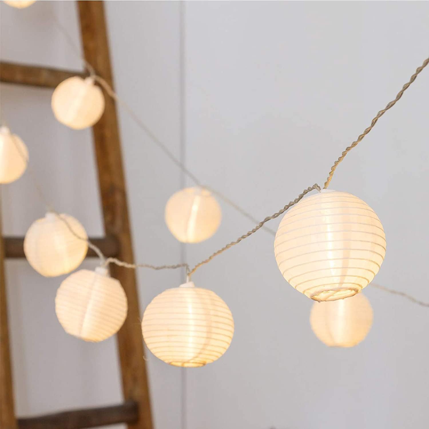 Vigdur Lantern String Lights Waterproof Connectable Nylon Hanging Lantern String Lights Plug in White Decorative Lights for Patio Wedding Party Bedroom Indoor Outdoor Use,9.84FT
