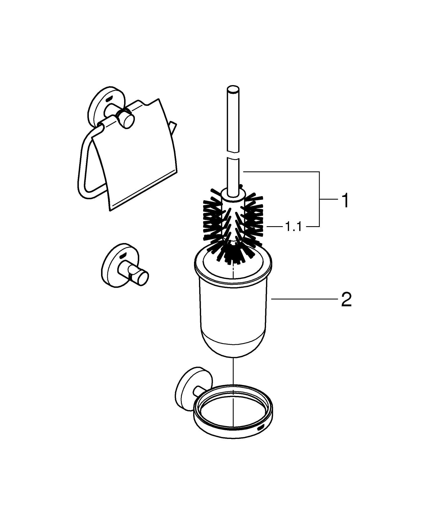 Grohe Start QuickFix zestaw akcesoriów 3 w 1, chromowany uchwyt na papier toaletowy, uchwyt na papier toaletowy z pokrywką, pojedynczy wieszak i uchwyt na szczotkę, do przyklejenia (klej QuickGlue A1)
