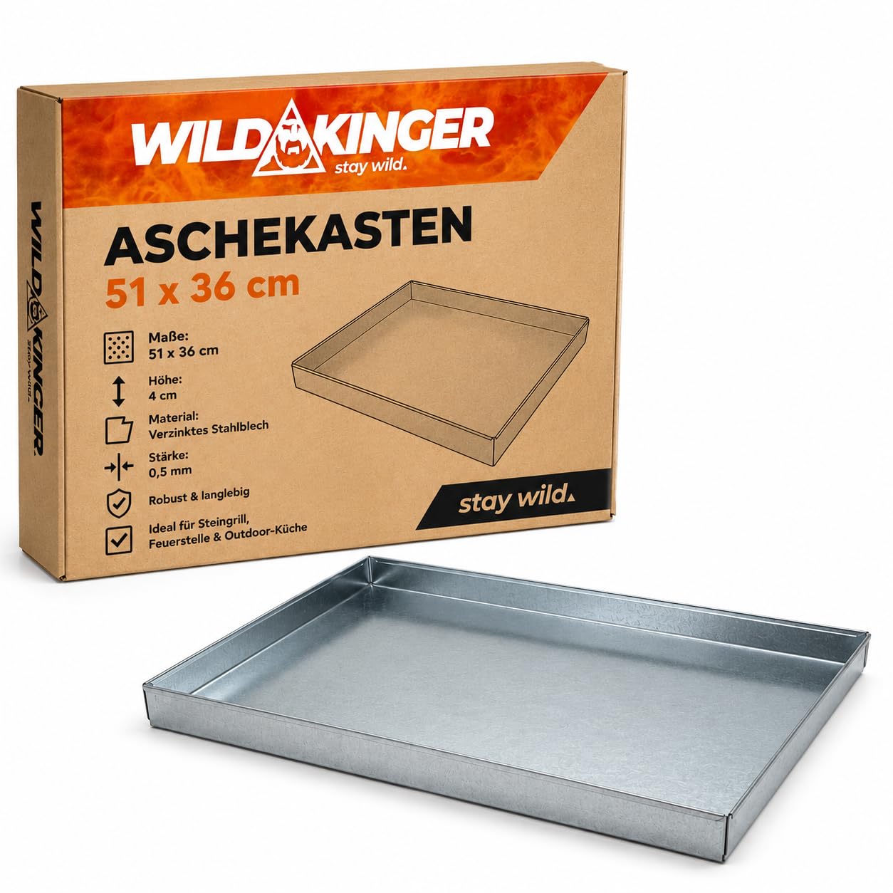 Wildkinger Aschekasten 51x36 cm Aschewanne für Grill Steingrill Feuerstelle