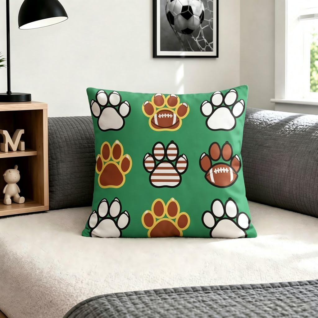 Football Paw Print Outdoor Throw Pillow Covers -20x20