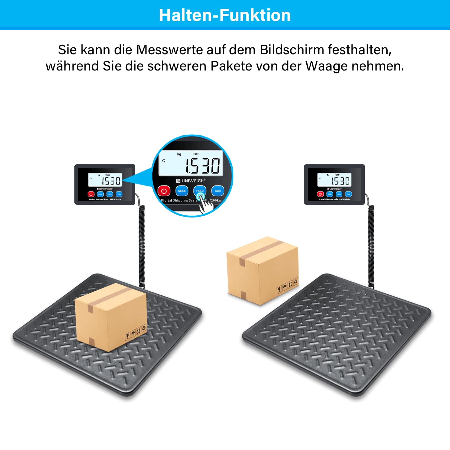 UNIWEIGH Postwaage 440lbs x 10g Digitale Portowaage Schwerlastwaage Paketwaage LCD Hold Tara