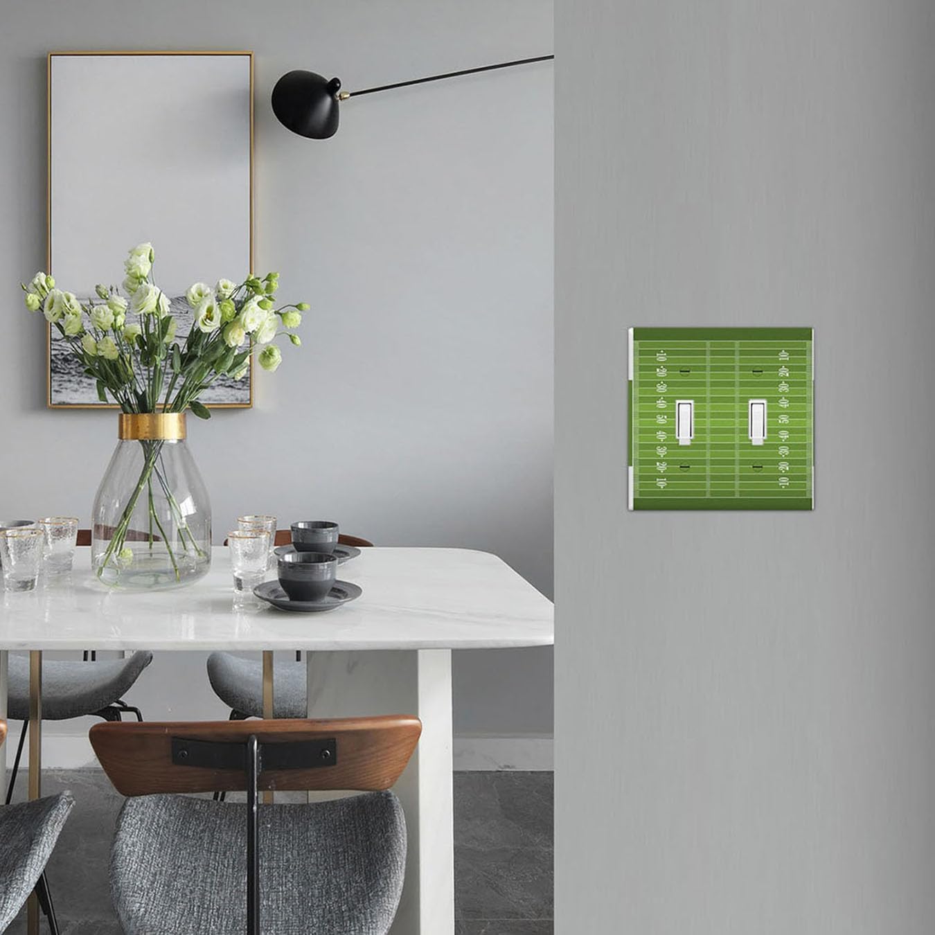 Moslion Football Field 2-Gang Toggle Wall Plate Soccer Lines Sport Center Green Light Switch Covers For Hotel Office Restaurant